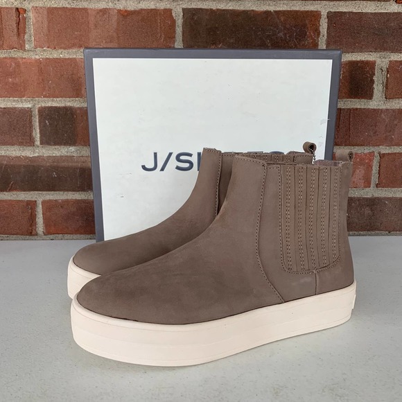 J/Slides Hype Taupe Nubuck High top Slip on Platform Sneakers Women's US Sz 8.5M - Picture 4 of 10